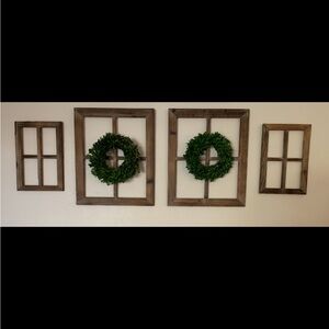 Wooden Windows and Boxwood Wreaths